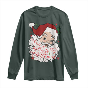 Vintage Christmas Santa Claus Face Xmas Funny Old Fashioned Long Sleeve Shirt TS02 Dark Forest Green Print Your Wear