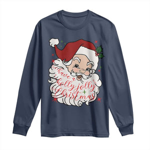 Vintage Christmas Santa Claus Face Xmas Funny Old Fashioned Long Sleeve Shirt TS02 Navy Print Your Wear