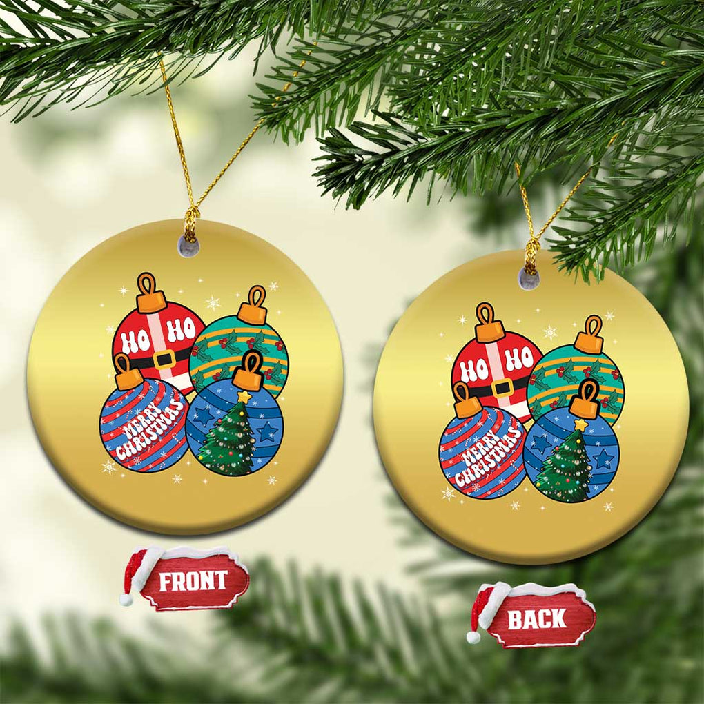 Retro Groovy Merry Christmas Ornament Ho Ho Ho Christmas Ornament TS02 Circle Gold Print Your Wear