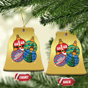 Retro Groovy Merry Christmas Ornament Ho Ho Ho Christmas Ornament TS02 Bell Flake Gold Print Your Wear