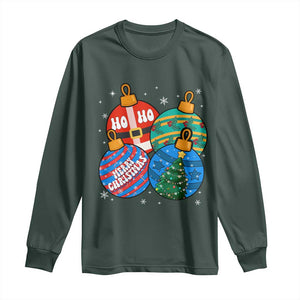 Retro Groovy Merry Christmas Ornament Ho Ho Ho Long Sleeve Shirt TS02 Dark Forest Green Print Your Wear