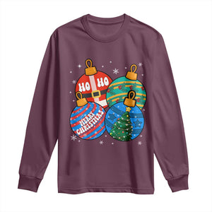 Retro Groovy Merry Christmas Ornament Ho Ho Ho Long Sleeve Shirt TS02 Maroon Print Your Wear