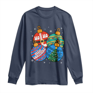 Retro Groovy Merry Christmas Ornament Ho Ho Ho Long Sleeve Shirt TS02 Navy Print Your Wear