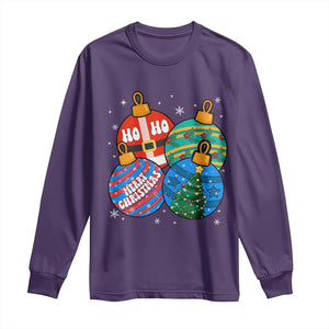 Retro Groovy Merry Christmas Ornament Ho Ho Ho Long Sleeve Shirt TS02 Purple Print Your Wear