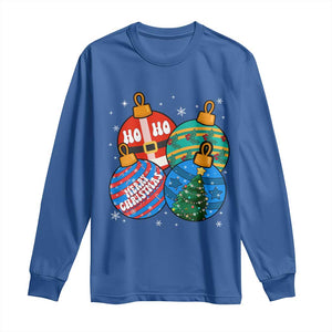 Retro Groovy Merry Christmas Ornament Ho Ho Ho Long Sleeve Shirt TS02 Royal Blue Print Your Wear