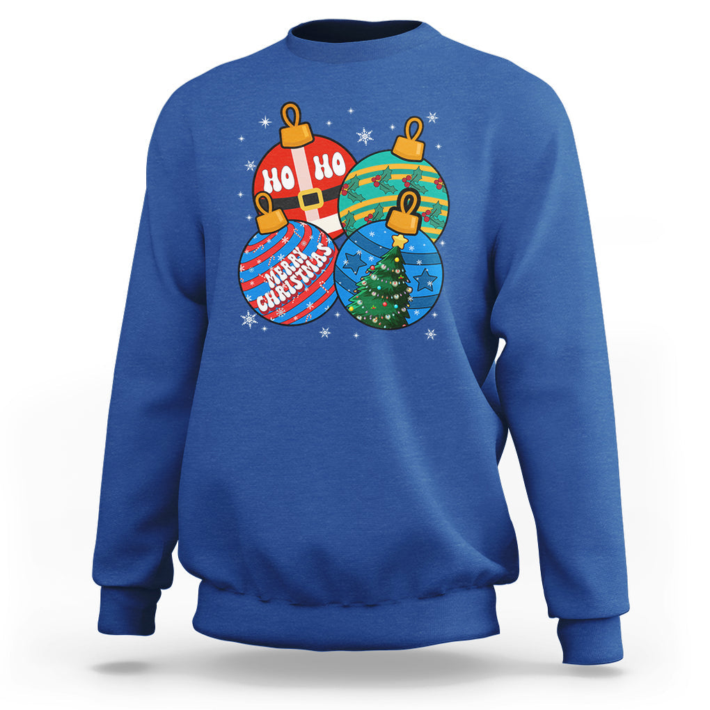 Retro Groovy Merry Christmas Ornament Ho Ho Ho Sweatshirt TS02 Royal Blue Printyourwear