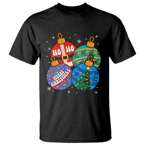 Retro Groovy Merry Christmas Ornament Ho Ho Ho T Shirt TS02 Black Printyourwear