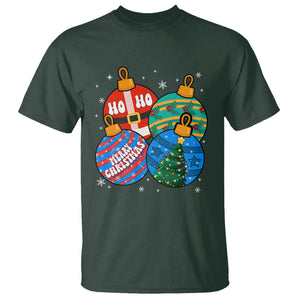 Retro Groovy Merry Christmas Ornament Ho Ho Ho T Shirt TS02 Dark Forest Green Printyourwear