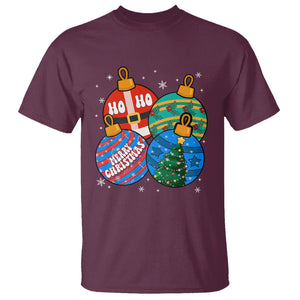 Retro Groovy Merry Christmas Ornament Ho Ho Ho T Shirt TS02 Maroon Printyourwear