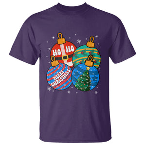 Retro Groovy Merry Christmas Ornament Ho Ho Ho T Shirt TS02 Purple Printyourwear