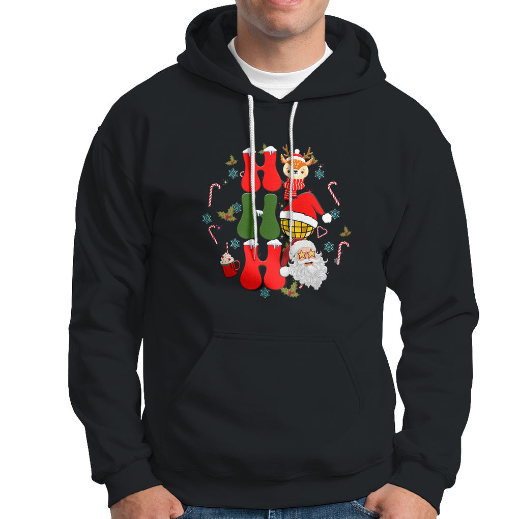 Retro Groovy Christmas Ho Ho Ho Reindeer Disco Ball Santa Xmas Hoodie TS02 Black Printyourwear