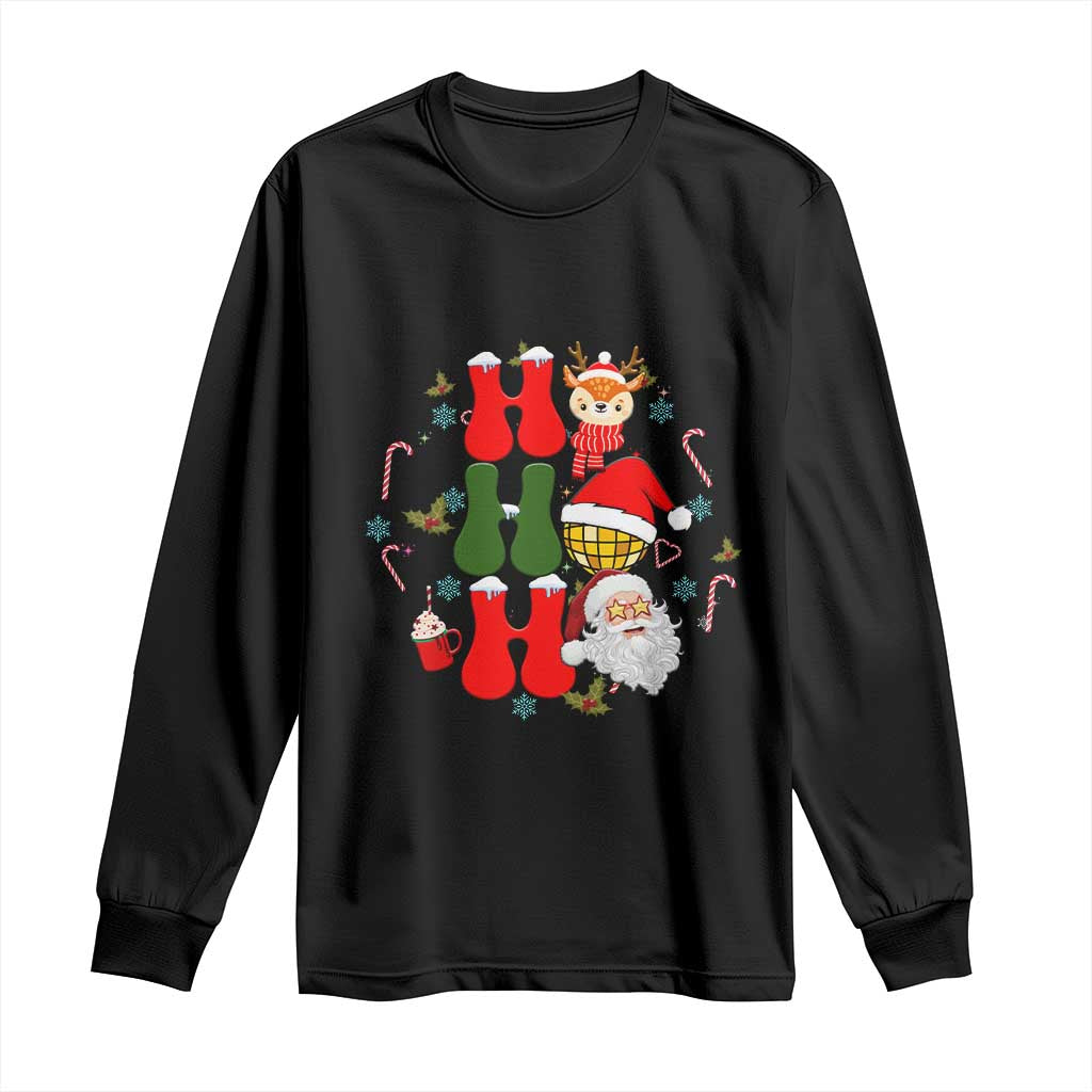 Retro Groovy Christmas Ho Ho Ho Reindeer Disco Ball Santa Xmas Long Sleeve Shirt TS02 Black Print Your Wear