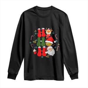 Retro Groovy Christmas Ho Ho Ho Reindeer Disco Ball Santa Xmas Long Sleeve Shirt TS02 Black Print Your Wear