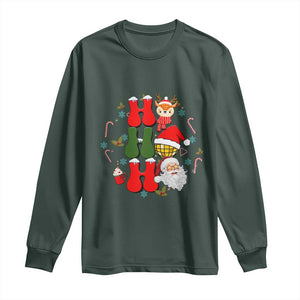 Retro Groovy Christmas Ho Ho Ho Reindeer Disco Ball Santa Xmas Long Sleeve Shirt TS02 Dark Forest Green Print Your Wear