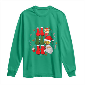 Retro Groovy Christmas Ho Ho Ho Reindeer Disco Ball Santa Xmas Long Sleeve Shirt TS02 Irish Green Print Your Wear