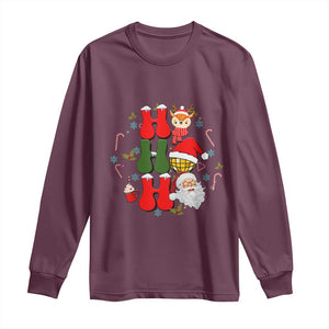 Retro Groovy Christmas Ho Ho Ho Reindeer Disco Ball Santa Xmas Long Sleeve Shirt TS02 Maroon Print Your Wear