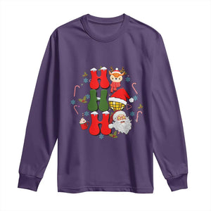 Retro Groovy Christmas Ho Ho Ho Reindeer Disco Ball Santa Xmas Long Sleeve Shirt TS02 Purple Print Your Wear