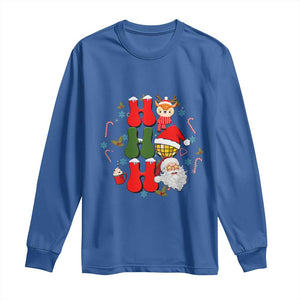 Retro Groovy Christmas Ho Ho Ho Reindeer Disco Ball Santa Xmas Long Sleeve Shirt TS02 Royal Blue Print Your Wear