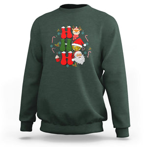 Retro Groovy Christmas Ho Ho Ho Reindeer Disco Ball Santa Xmas Sweatshirt TS02 Dark Forest Green Printyourwear