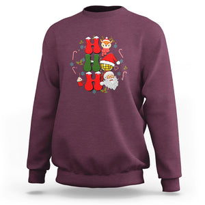 Retro Groovy Christmas Ho Ho Ho Reindeer Disco Ball Santa Xmas Sweatshirt TS02 Maroon Printyourwear