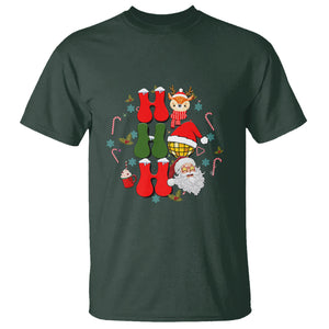 Retro Groovy Christmas Ho Ho Ho Reindeer Disco Ball Santa Xmas T Shirt TS02 Dark Forest Green Printyourwear