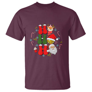 Retro Groovy Christmas Ho Ho Ho Reindeer Disco Ball Santa Xmas T Shirt TS02 Maroon Printyourwear