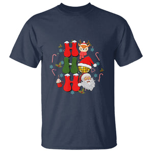 Retro Groovy Christmas Ho Ho Ho Reindeer Disco Ball Santa Xmas T Shirt TS02 Navy Printyourwear