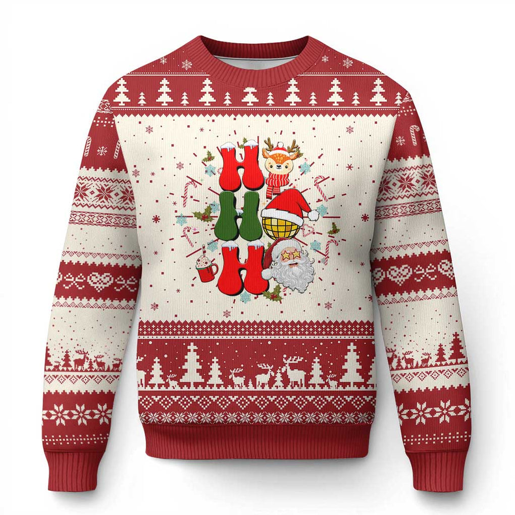 Retro Groovy Christmas Ho Ho Ho Reindeer Disco Ball Santa Xmas Ugly Christmas Sweater TS02 Red Print Your Wear