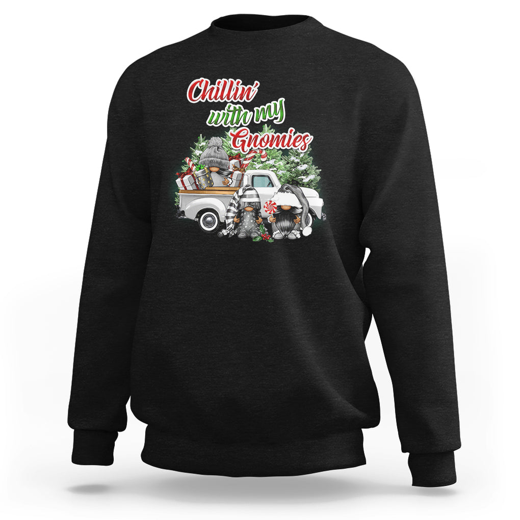 Gnome Christmas Sweatshirt Chillin With My Gnomies Xmas Truck TS02 Black Printyourwear