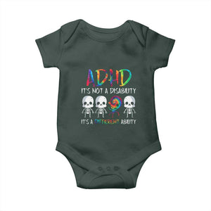 ADHD Awareness Baby Onesie It's Not A Disability It's A Different Ability TS02 Dark Forest Green Print Your Wear