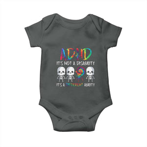 ADHD Awareness Baby Onesie It's Not A Disability It's A Different Ability TS02 Dark Heather Print Your Wear