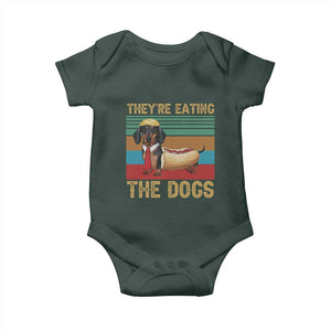 Funny Hot Dog Lover Baby Onesie They're Eating The Dogs Dachshund TS02 Dark Forest Green Print Your Wear