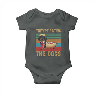 Funny Hot Dog Lover Baby Onesie They're Eating The Dogs Dachshund TS02 Dark Heather Print Your Wear