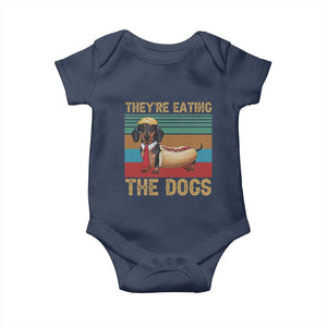 Funny Hot Dog Lover Baby Onesie They're Eating The Dogs Dachshund TS02 Navy Print Your Wear