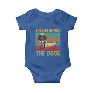 Funny Hot Dog Lover Baby Onesie They're Eating The Dogs Dachshund TS02 Royal Blue Print Your Wear