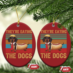 Funny Hot Dog Lover Christmas Ornament They're Eating The Dogs Dachshund TS02 Oval Red Print Your Wear