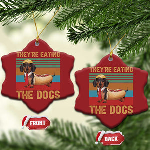 Funny Hot Dog Lover Christmas Ornament They're Eating The Dogs Dachshund TS02 Snow Flake Red Print Your Wear