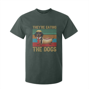 Funny Hot Dog Lover T Shirt For Kid They're Eating The Dogs Dachshund TS02 Dark Forest Green Print Your Wear