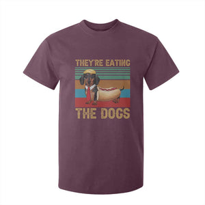 Funny Hot Dog Lover T Shirt For Kid They're Eating The Dogs Dachshund TS02 Maroon Print Your Wear