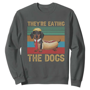 Funny Hot Dog Lover Sweatshirt They're Eating The Dogs Dachshund TS02 Dark Heather Print Your Wear