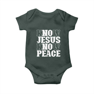 Know Jesus Know Peace Baby Onesie No Jesus No Peace TS02 Dark Forest Green Print Your Wear