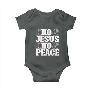 Know Jesus Know Peace Baby Onesie No Jesus No Peace TS02 Dark Heather Print Your Wear