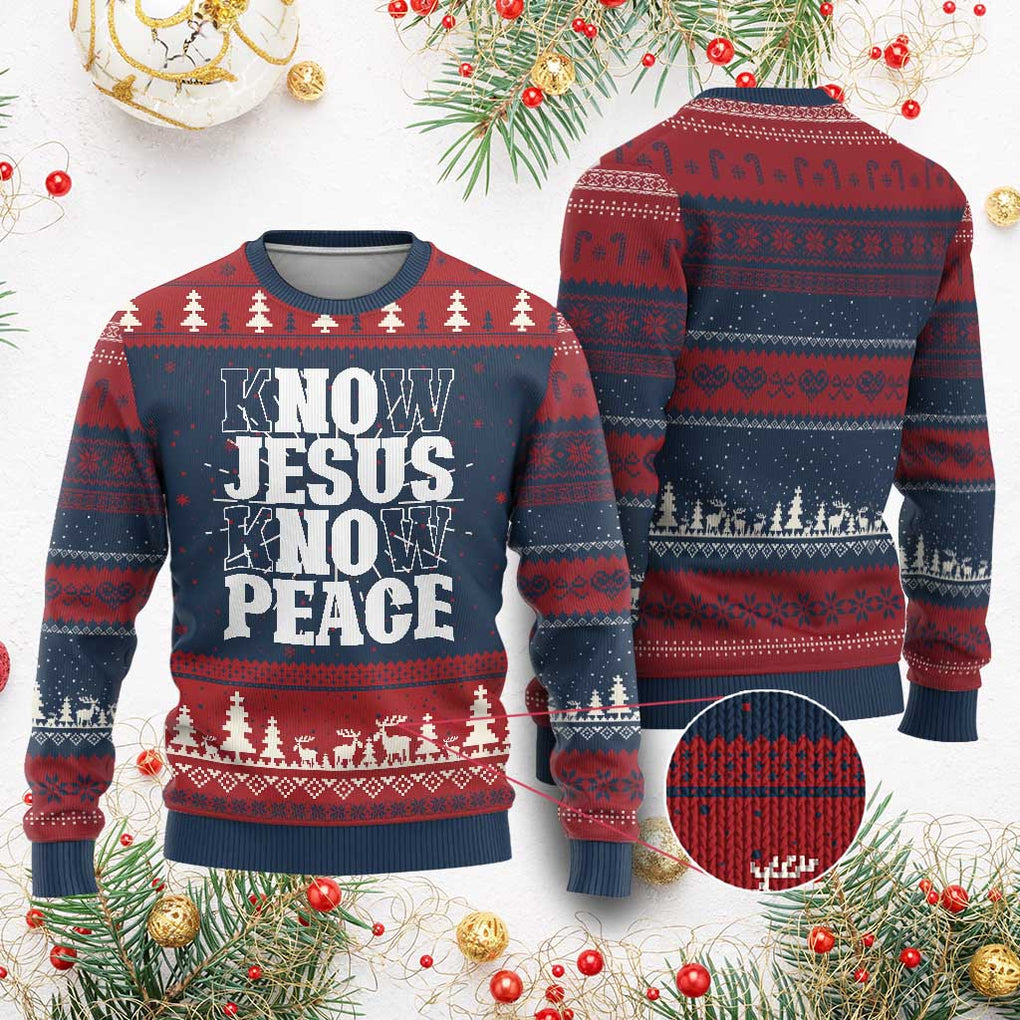 Know Jesus Know Peace Ugly Christmas Sweater No Jesus No Peace TS02 Burgundy Print Your Wear