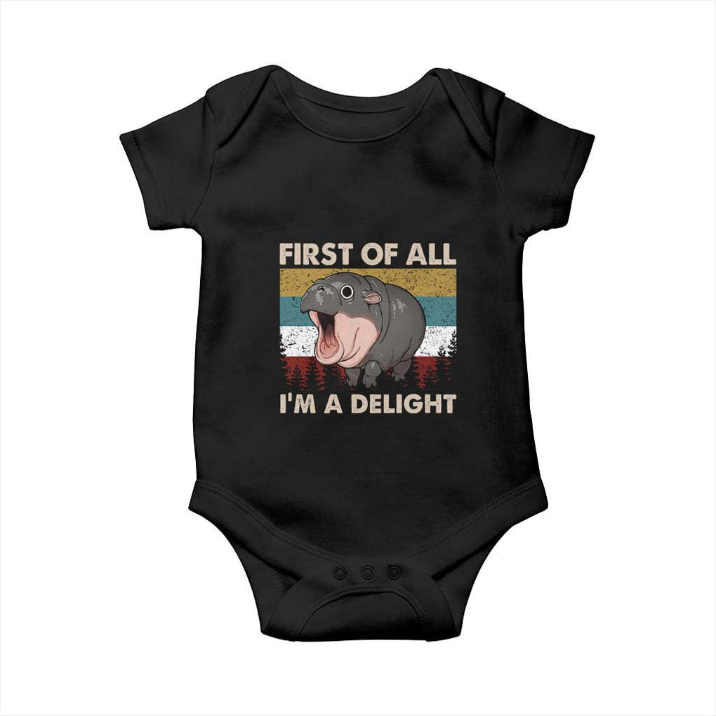 Funny Screaming Moo Deng Baby Onesie First Of All I'm A Delight Retro Vintage TS02 Black Print Your Wear