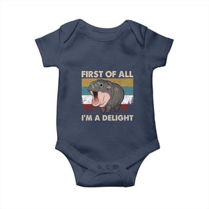 Funny Screaming Moo Deng Baby Onesie First Of All I'm A Delight Retro Vintage TS02 Navy Print Your Wear