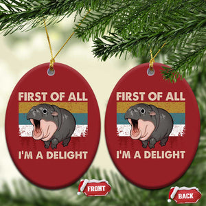 Funny Screaming Moo Deng Christmas Ornament First Of All I'm A Delight Retro Vintage TS02 Oval Red Print Your Wear