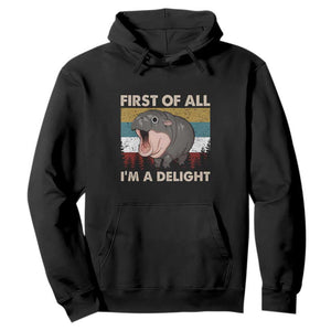 Funny Screaming Moo Deng Hoodie First Of All I'm A Delight Retro Vintage TS02 Black Print Your Wear