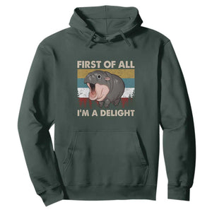 Funny Screaming Moo Deng Hoodie First Of All I'm A Delight Retro Vintage TS02 Dark Forest Green Print Your Wear