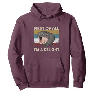 Funny Screaming Moo Deng Hoodie First Of All I'm A Delight Retro Vintage TS02 Maroon Print Your Wear