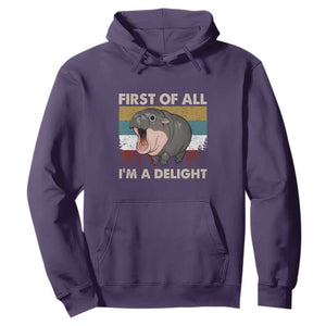 Funny Screaming Moo Deng Hoodie First Of All I'm A Delight Retro Vintage TS02 Purple Print Your Wear